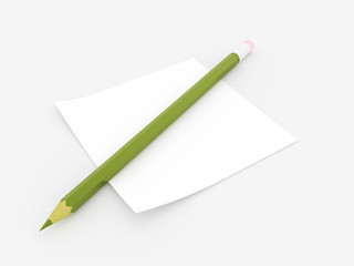 Green pencil and notepaper business concept rendered