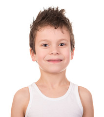 wet hair boy with emotion on white