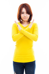 Young Asian woman show prohibit sign