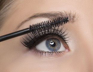 Makeup. Make-up. Applying Mascara. Long Eyelashes