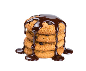 Oatmeal cookies with liquid chocolate