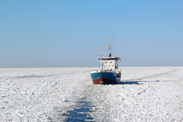 Ship in winter sea © monkylabz