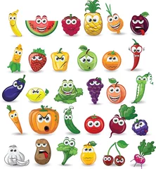 Fotobehang Мультфильм овощи и фрукты © virinaflora