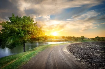 Foto op Canvas Country road and river © Givaga