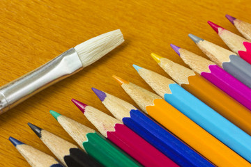 Fototapeta premium Colorful pencils and brush