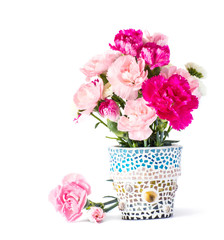 Carnation in mosaic flower pot 