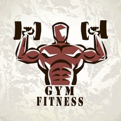 bodybuilder, athlete exercising symbol