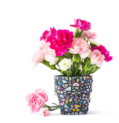 Carnation in mosaic flower pot 