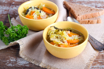 Cabbage, carrot and red lentil soup
