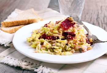 Cabbage, beetroot and seeds salad