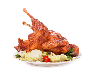 Baked chicken on white background