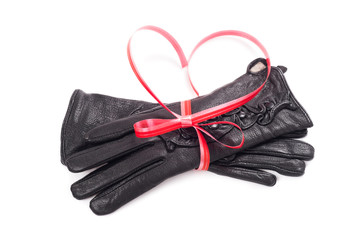 Womens leather gloves on a white background