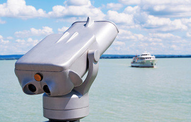 Telescope at Lake Balaton in summer time,Hungary