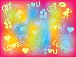 colorful background with Valentines Day symbols