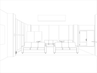 Room. Sofas and windows. Vector format. Created from 3D model