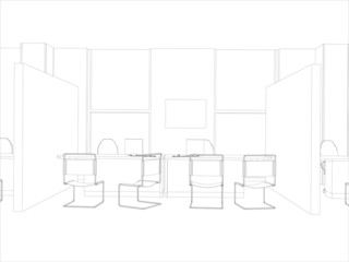 Room. Computer tables, chairs and window. Vector format