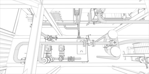 Industrial equipment. Wire-frame 3d render. Vector format