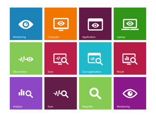 Monitoring icons on color background.