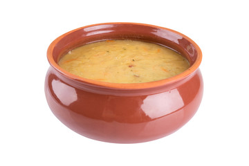 Traditional fresh pea soup in a bowl