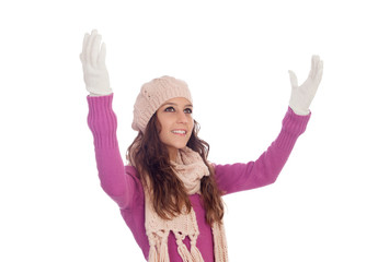 Obraz na płótnie Canvas Beautiful girl with wool hat and scarf