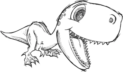 Foto op Canvas Sketch Doodle Cute Tyrannosaurus Rex Dinosaur Vector © Blue Foliage