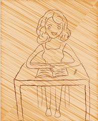 Hand drawn girl studying