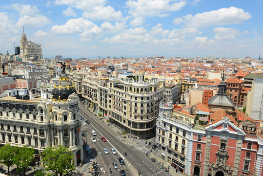Madrid City Skyline aerial view, Madrid, Spain
