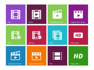 Video icons on color background.