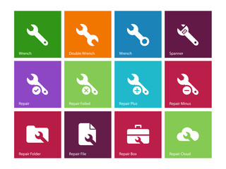 Repair Wrench icons on color background.