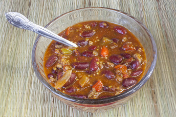 A bowl of  homemade chili