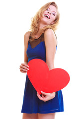 Red heart. Love symbol. Woman hold Valentine day symbol.