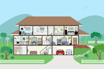 Large Modern House Interior Cutaway