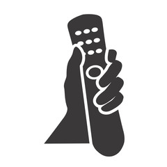 hand holding remote control black web icon