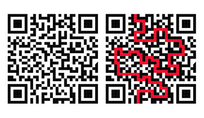 QR Code Maze with Solution in Red
