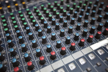Close-up of sound recording equipment in studio
