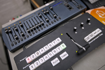 Close-up of sound recording equipment in television studio