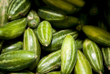 Close-up of fresh cucumbers in grocery store