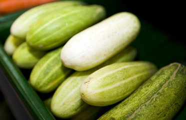 Close-up of fresh cucumbers in supermarket