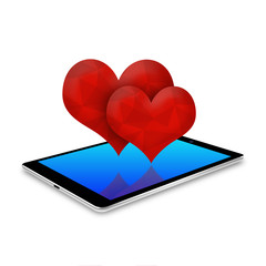 two red heart on tablet ,tablet  illustration
