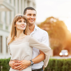 Young couple in love outdoor.