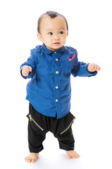 Asian baby boy learn to walk