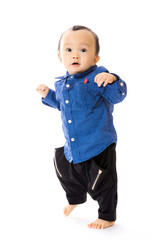 Asian baby boy learn to walk