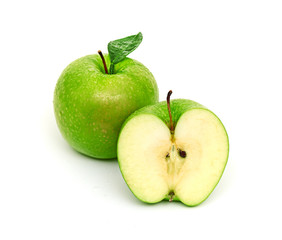 Green apple fruits isolated on white background