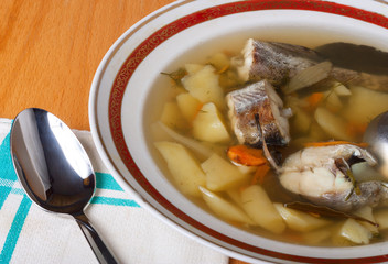 Fish soup in a bowl