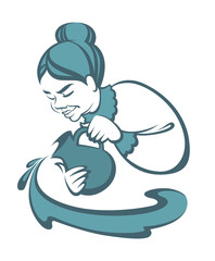 blue label and symbol for farm fresh milk with female worker
