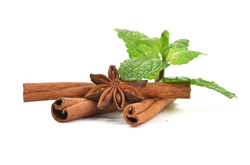 Sticks of cinnamon with mint and anise