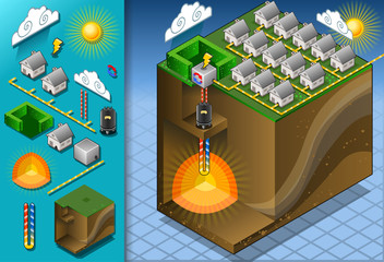 Isometric Pipe Vector Power Geothermal House City