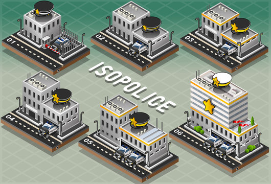 Set of Isometric Police Stations