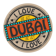 Grunge color stamp with text I Love Dubai inside