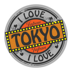 Grunge color stamp with text I Love Tokyo inside